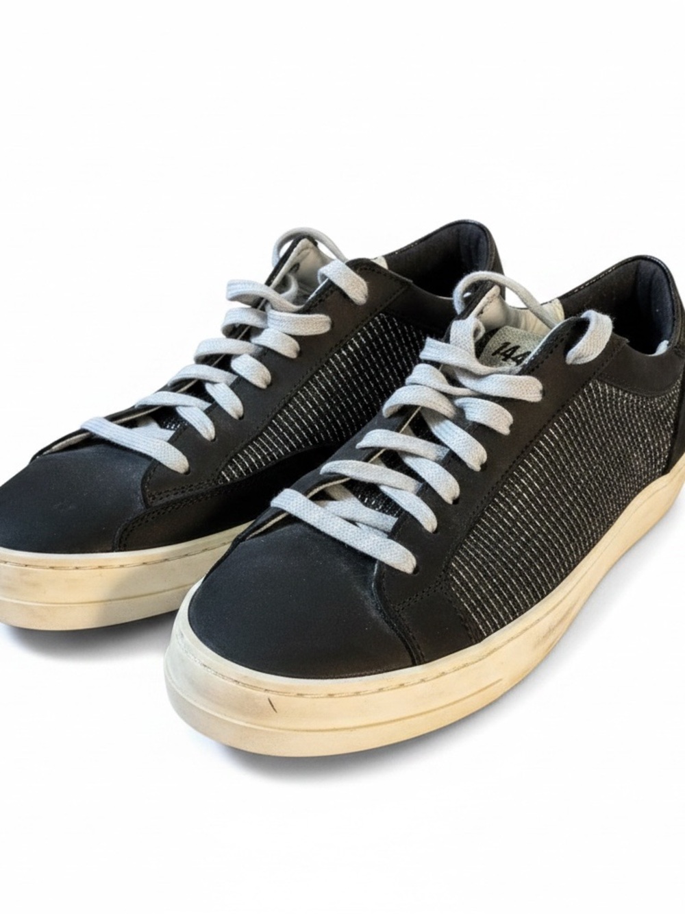 P448 John Black Leather Glitter Panel Sneakers EU 40 Made in Italy